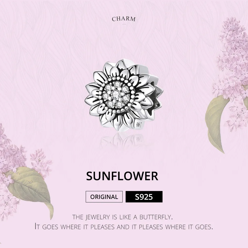 Pandora Style Silver Charm, Sunflower, Enamel - SCC1507