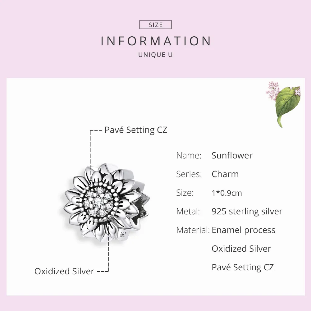 Pandora Style Silver Charm, Sunflower, Enamel - SCC1507