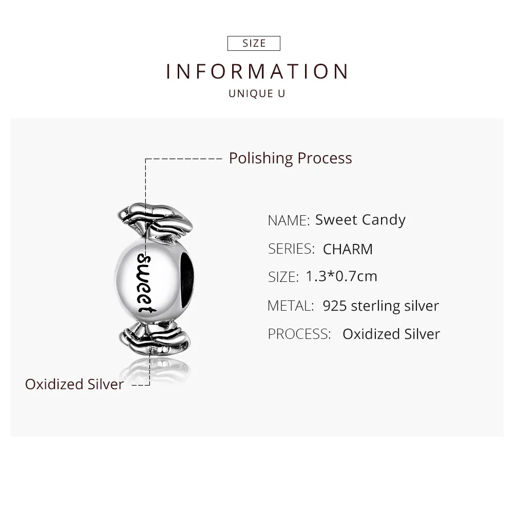 Pandora Style Silver Charm, Sweet Candy - BSC353