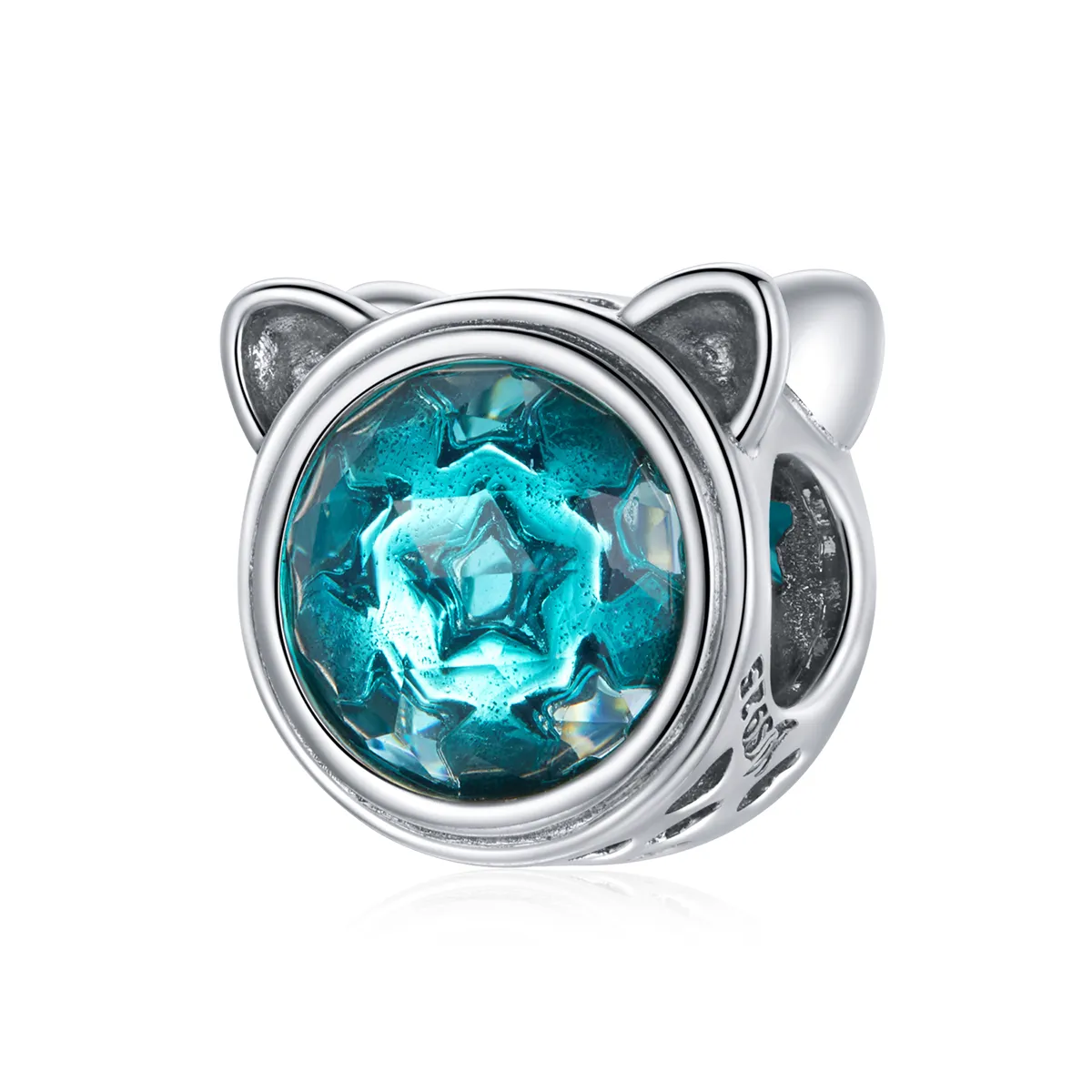 Pandora Style Silver Charm, Teal Cat - SCC1800