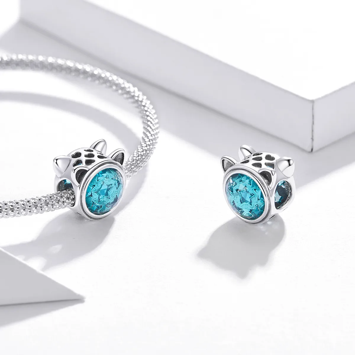 Pandora Style Silver Charm, Teal Cat - SCC1800