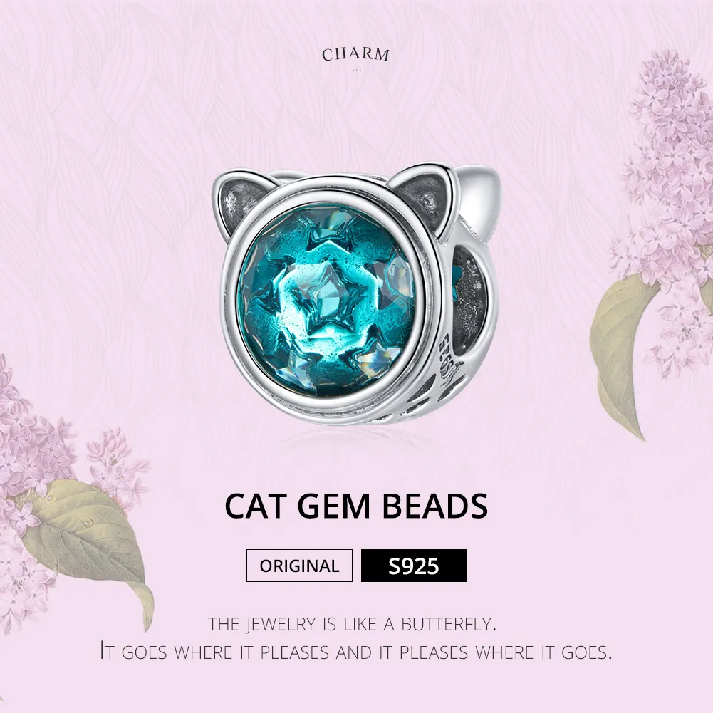 Pandora Style Silver Charm, Teal Cat - SCC1800