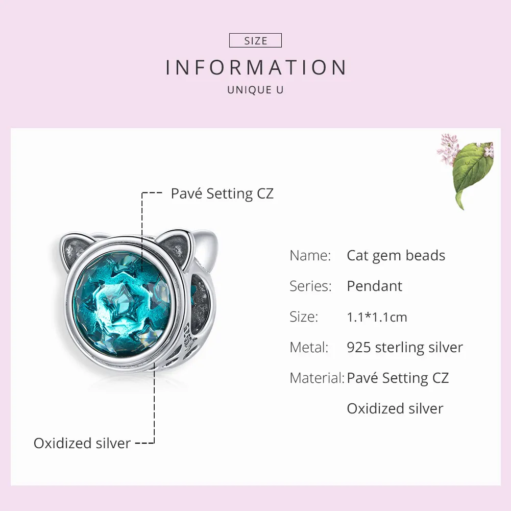 Pandora Style Silver Charm, Teal Cat - SCC1800