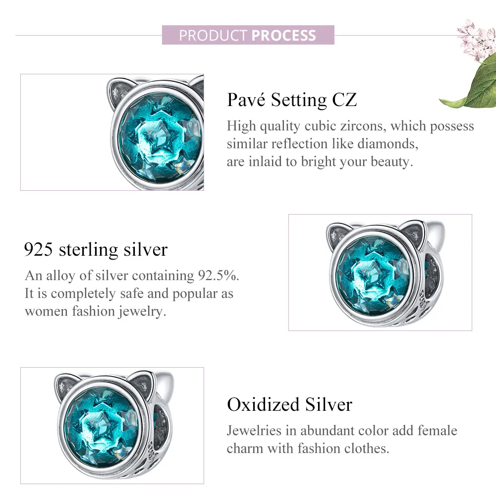 Pandora Style Silver Charm, Teal Cat - SCC1800