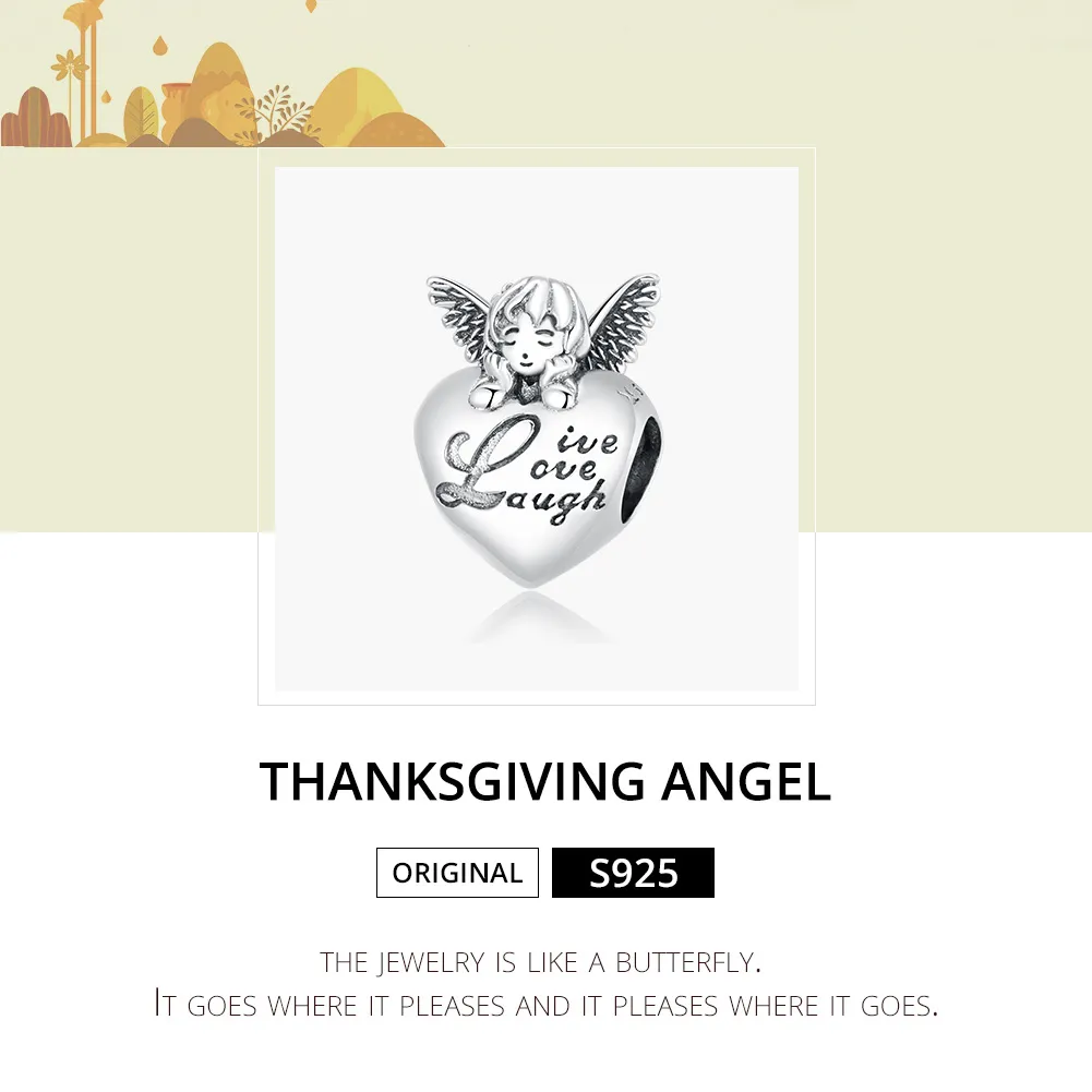 Pandora Style Silver Charm, Thanksgiving Angel - SCC1633