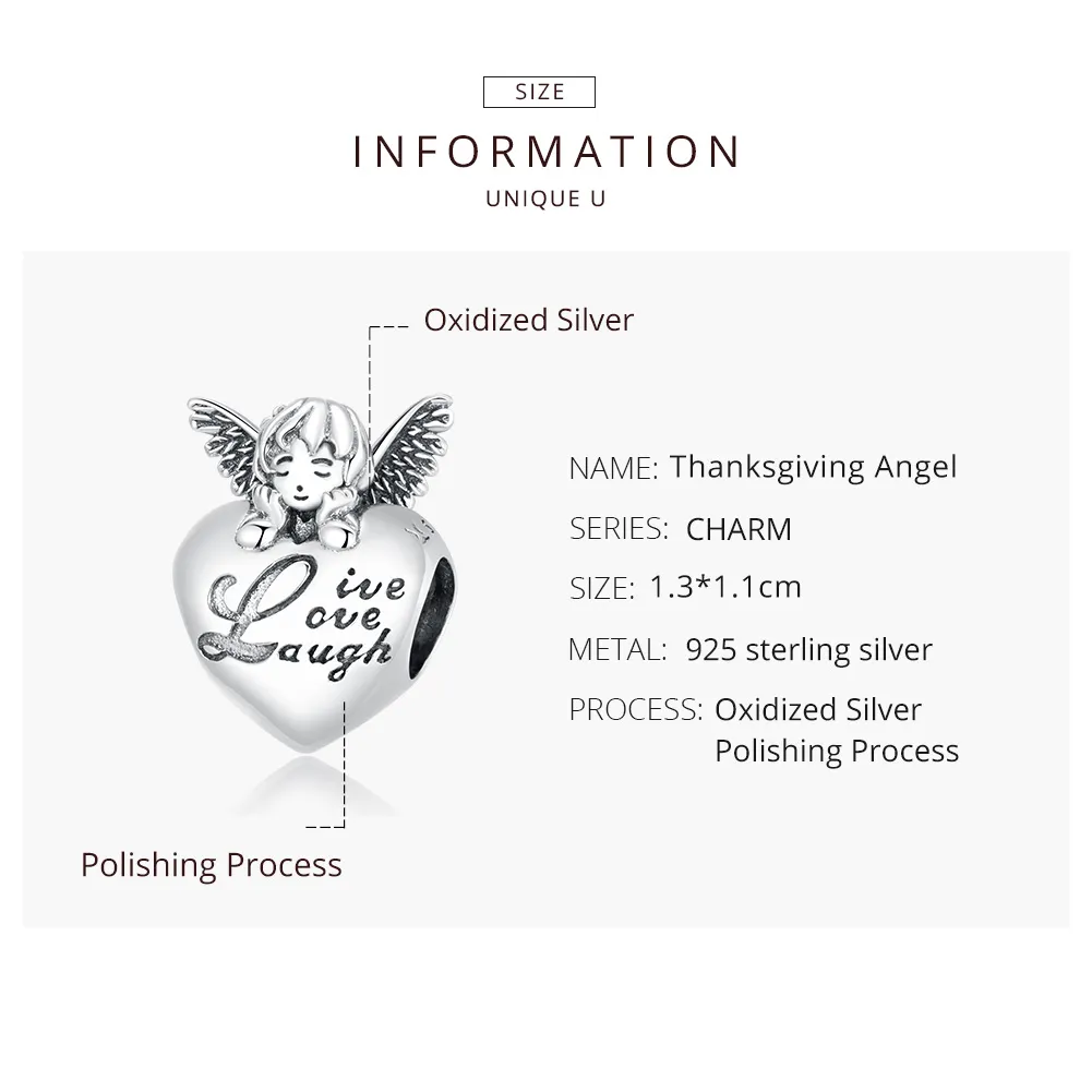 Pandora Style Silver Charm, Thanksgiving Angel - SCC1633