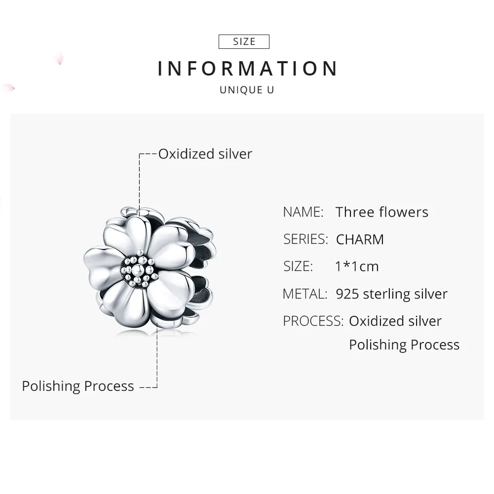 Pandora Style Silver Charm, Three Flowers - SCC1486