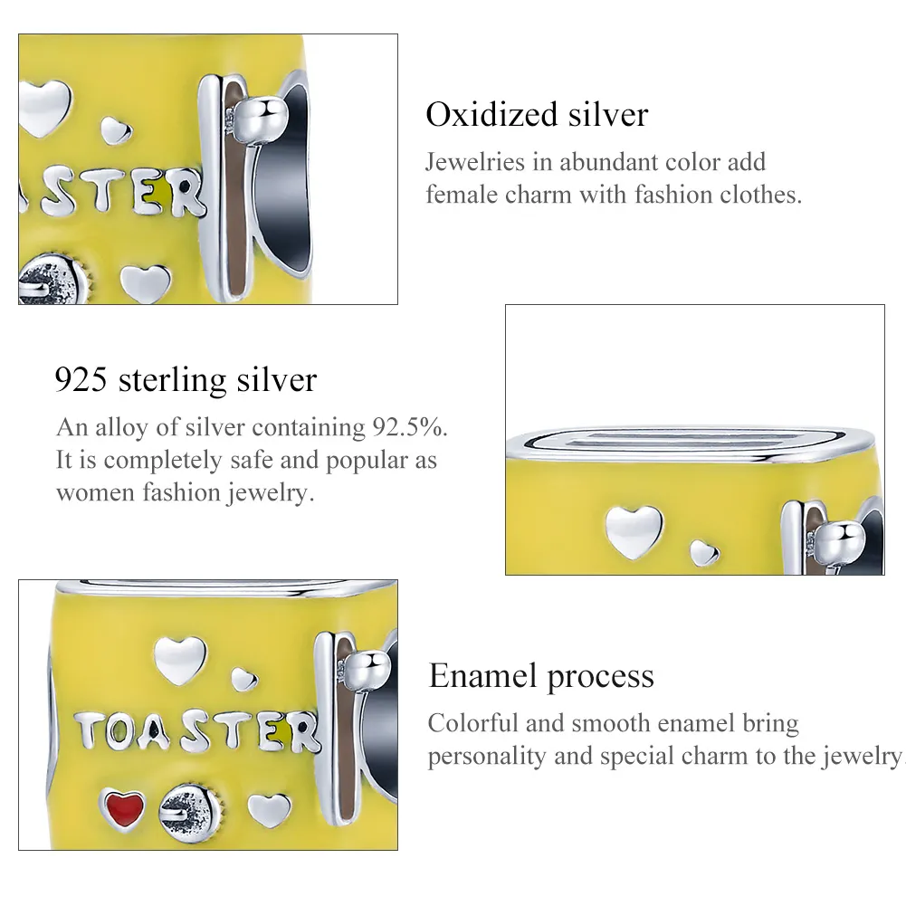 Pandora Style Silver Charm, Toaster, Yellow Enamel - SCC1863