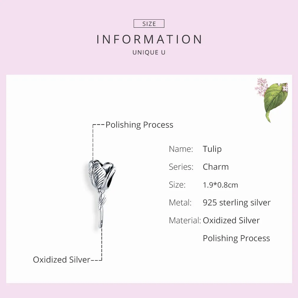 Pandora Style Silver Charm, Tulip - SCC1514