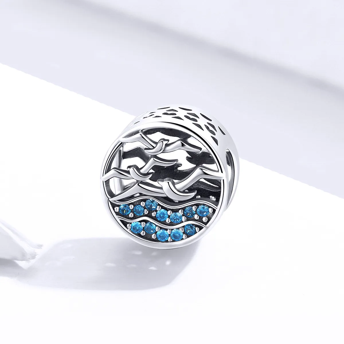 Pandora Style Silver Charm, Wave & Seagulls - SCC1454