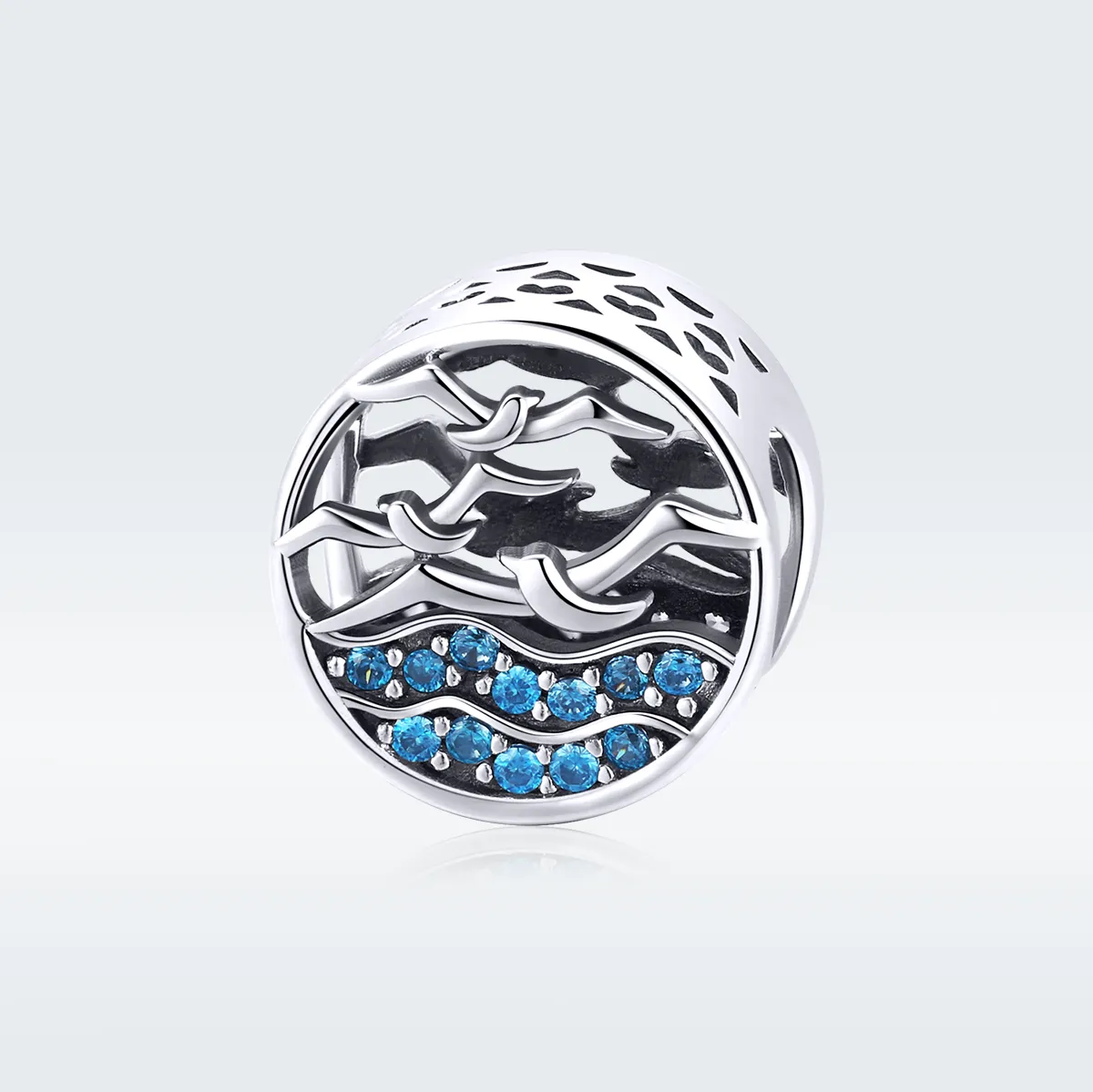 Pandora Style Silver Charm, Wave & Seagulls - SCC1454