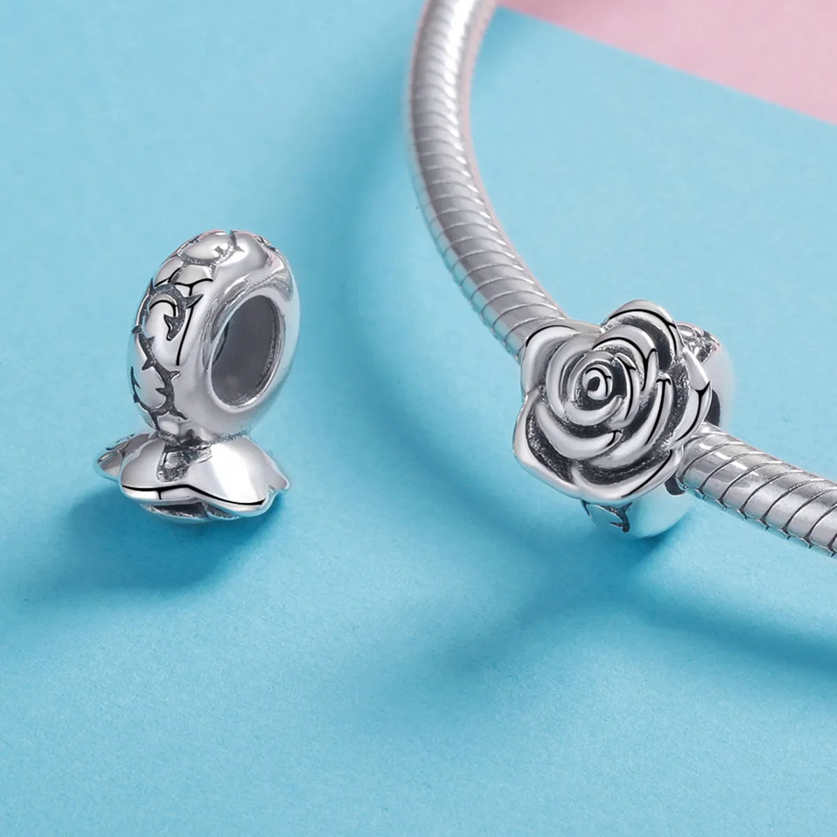 Pandora Style Silver Charm, White Rose - SCC1101