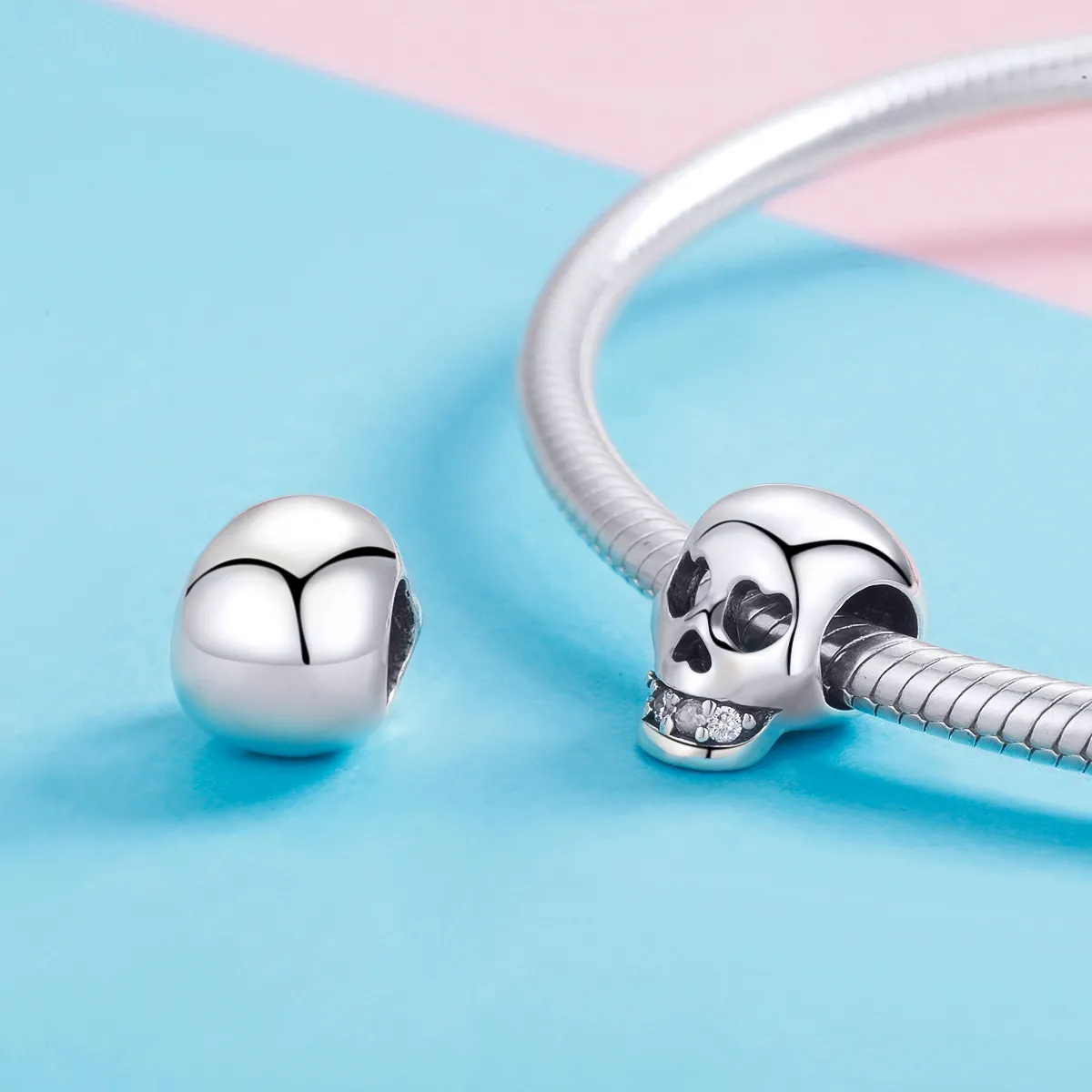 Pandora Style Silver Charm, White Skull - SCC965