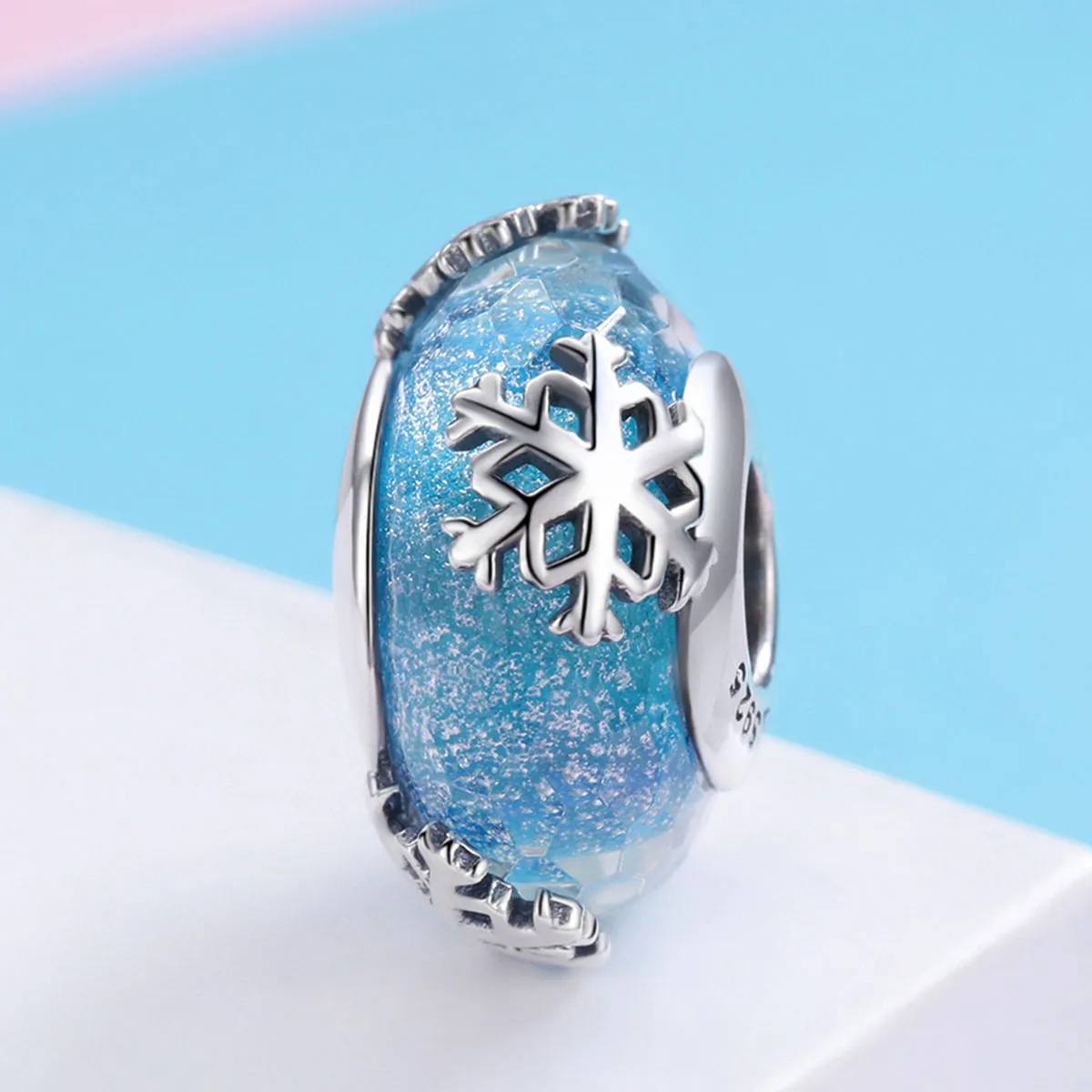 Pandora Style Silver Charm, Winter Frozen Snowflakes - SCC862