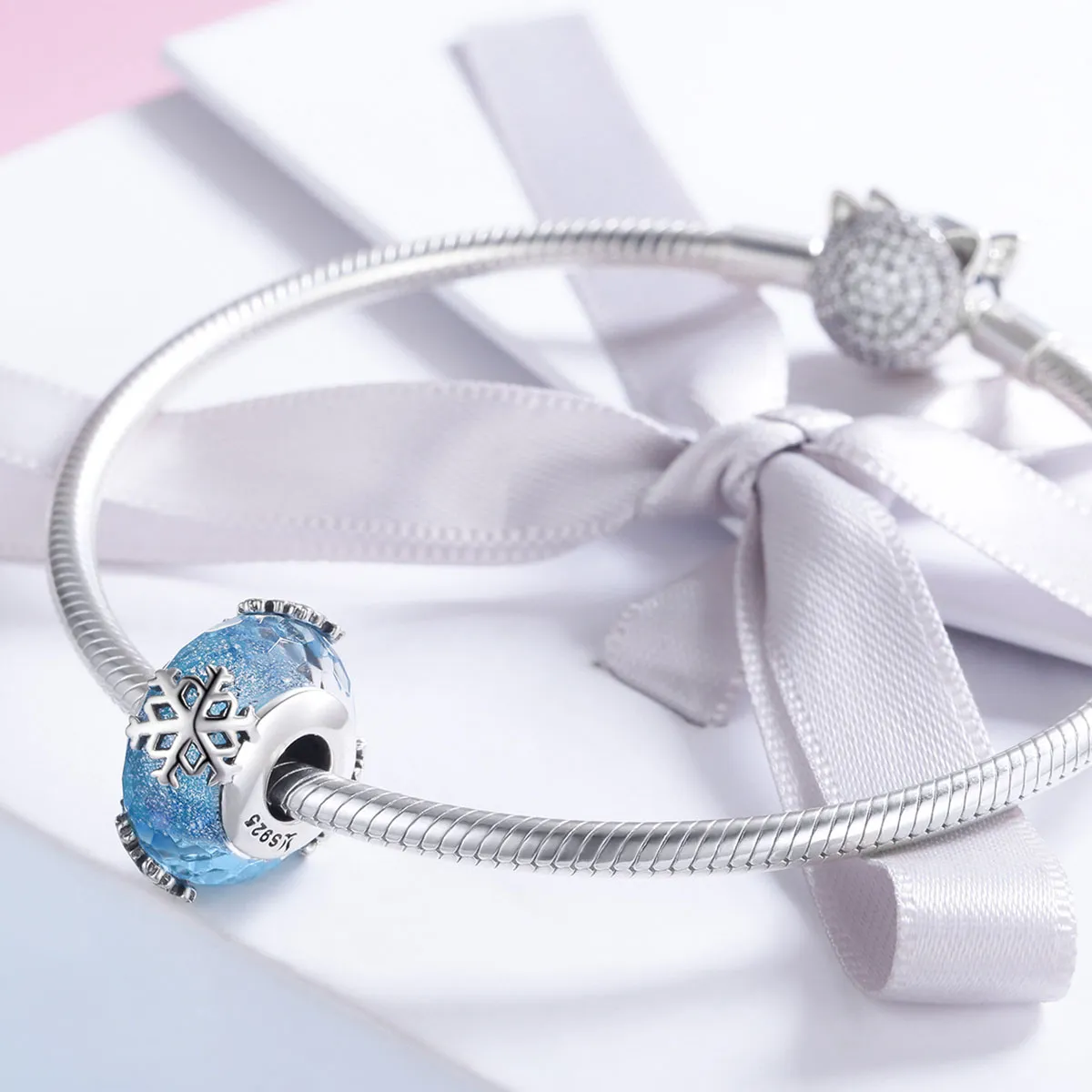 Pandora Style Silver Charm, Winter Frozen Snowflakes - SCC862