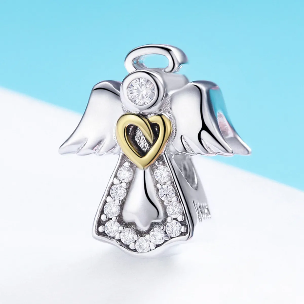 Two Tone Pandora Style Charm, Bicolor Guardian Angel - SCC747