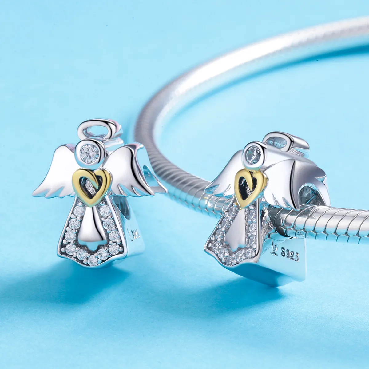 Two Tone Pandora Style Charm, Bicolor Guardian Angel - SCC747