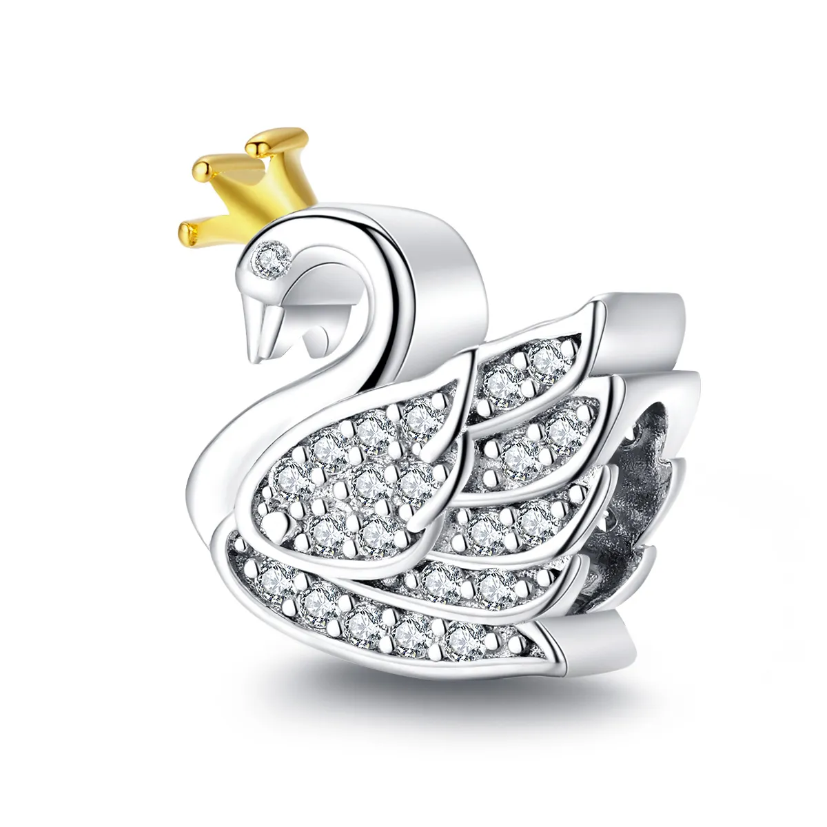 Two Tone Pandora Style Charm, Bicolor Princess Swan - SCC1343