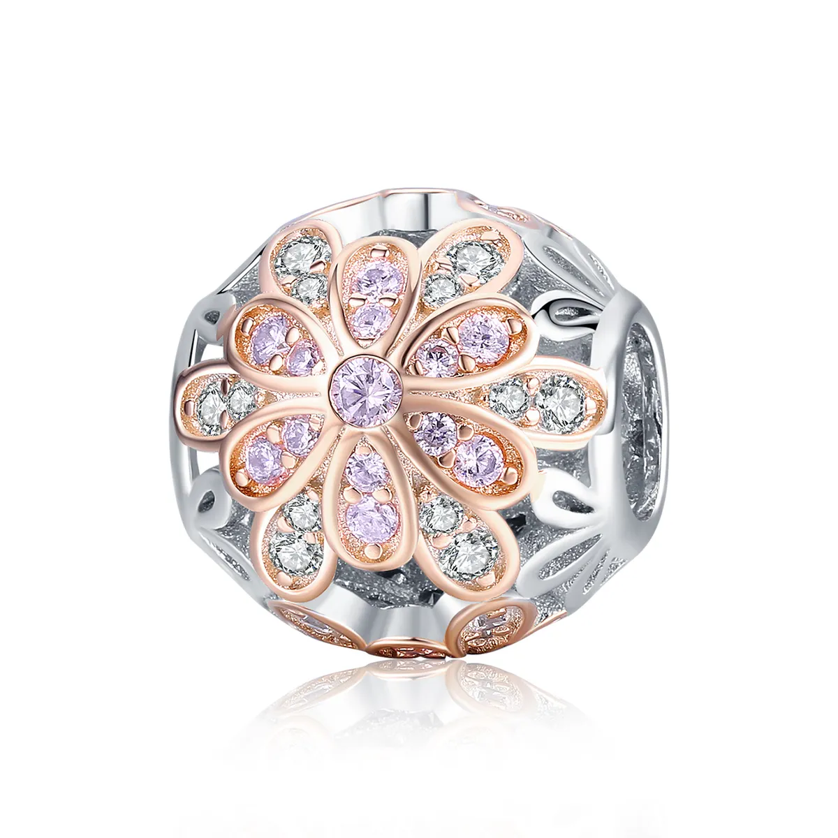 Two Tone Pandora Style Charm, Flowers - SCC922