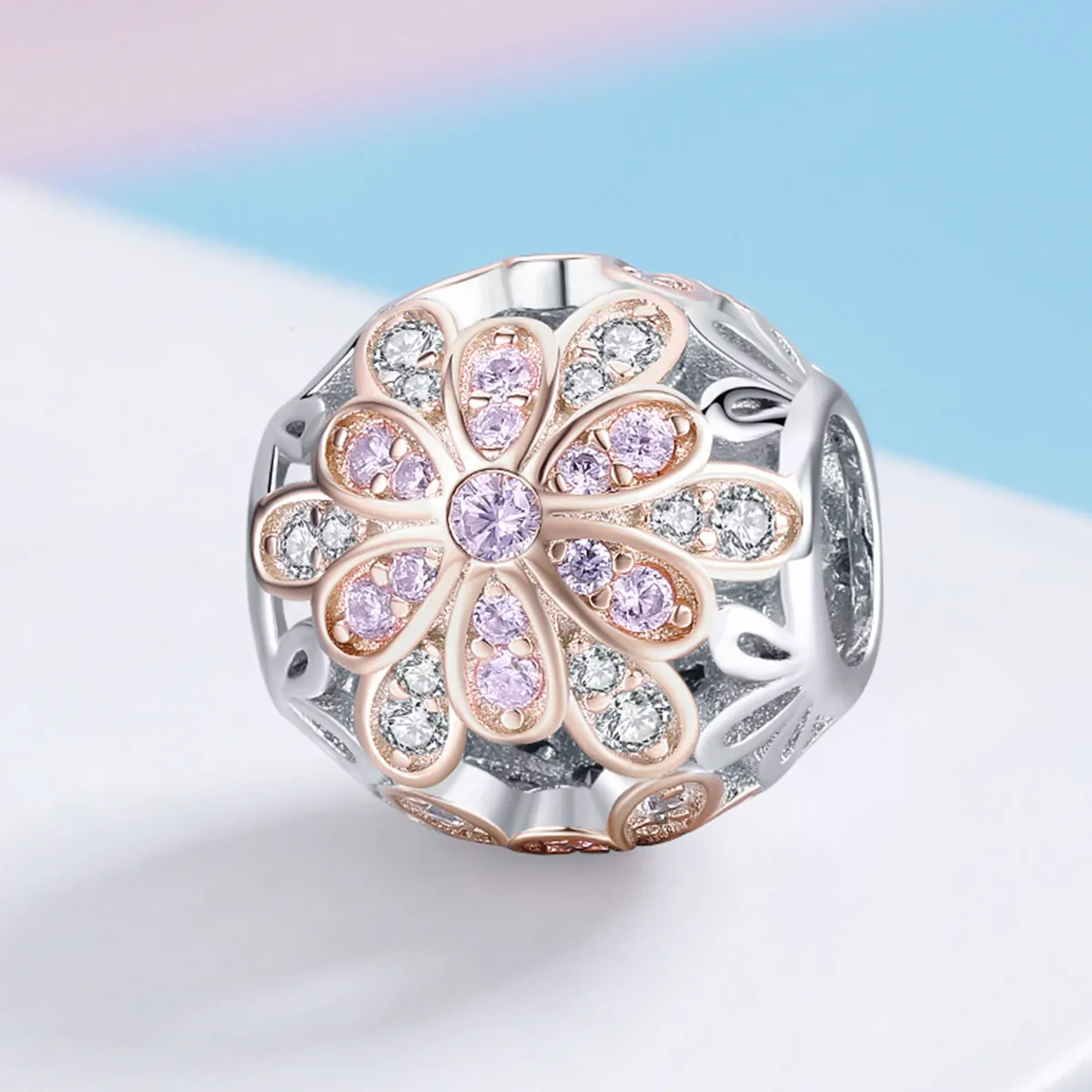 Two Tone Pandora Style Charm, Flowers - SCC922