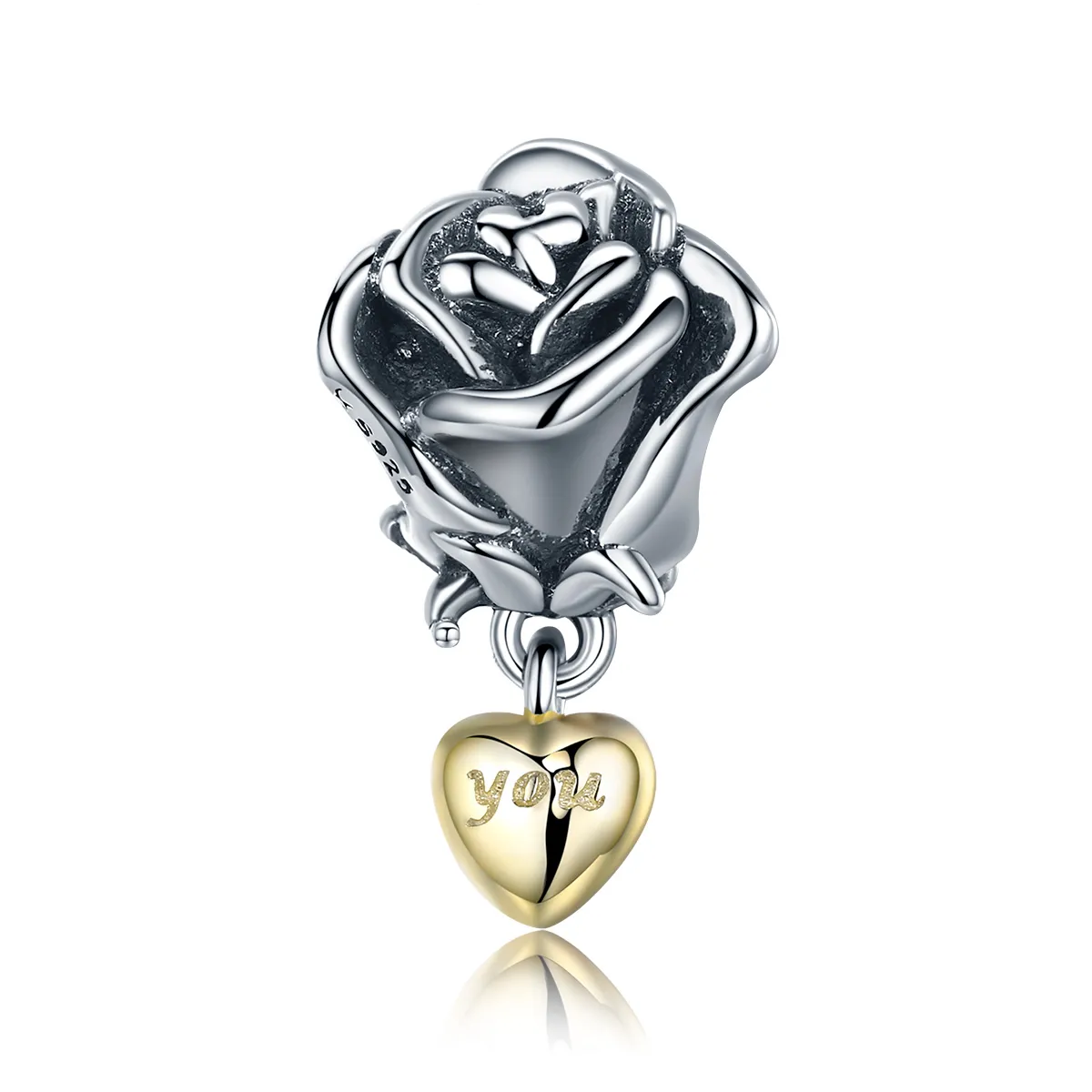 Two Tone Pandora Style Charm, I Love You - SCC455