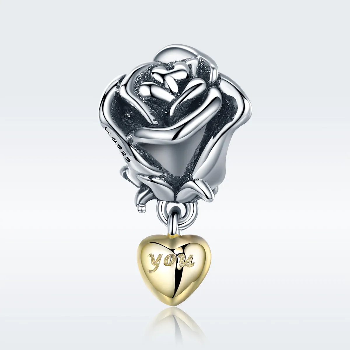 Two Tone Pandora Style Charm, I Love You - SCC455