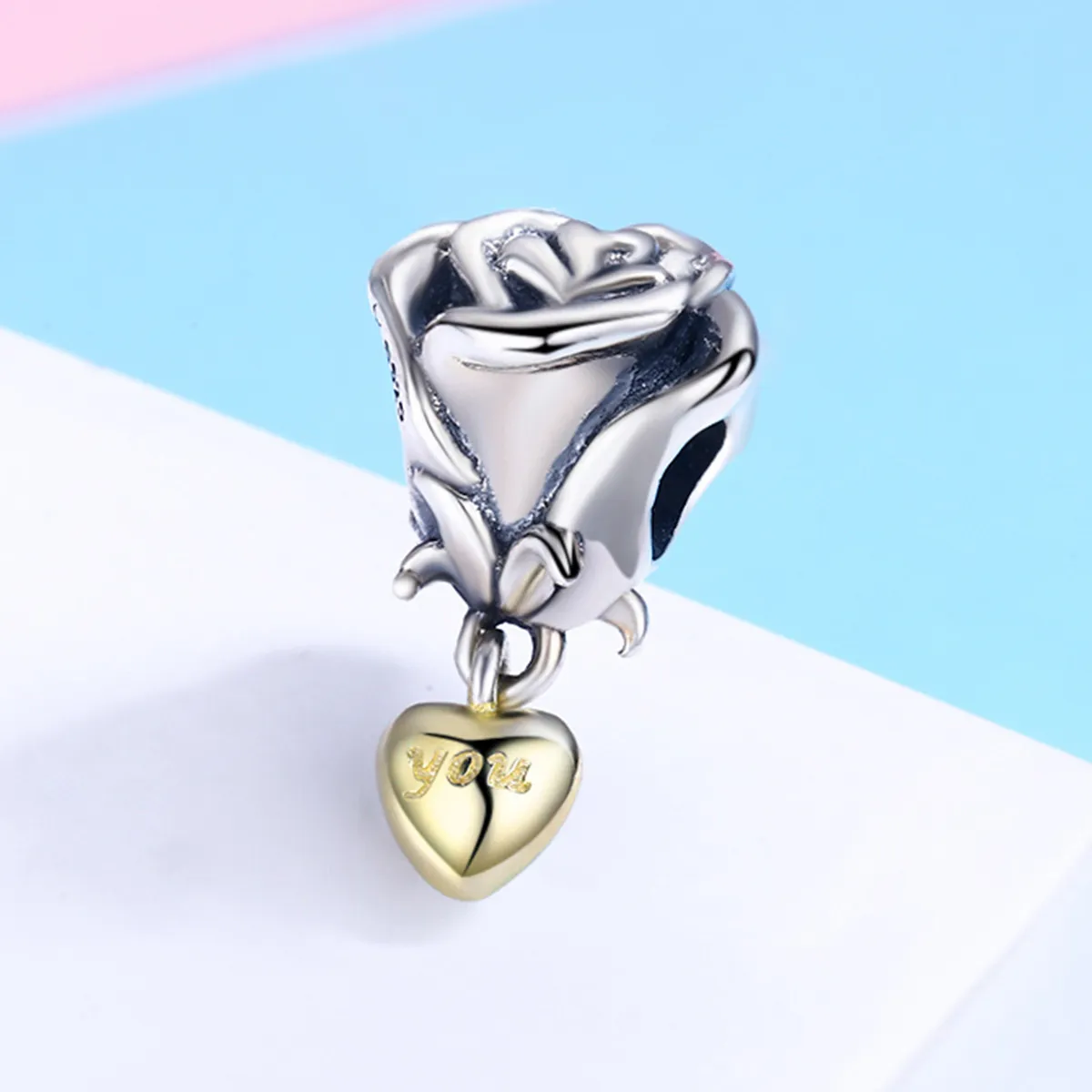 Two Tone Pandora Style Charm, I Love You - SCC455