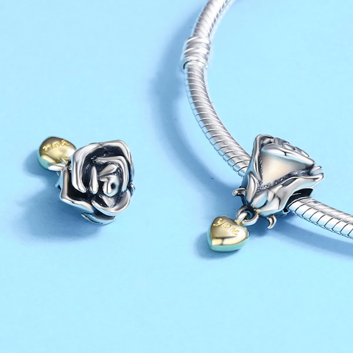 Two Tone Pandora Style Charm, I Love You - SCC455