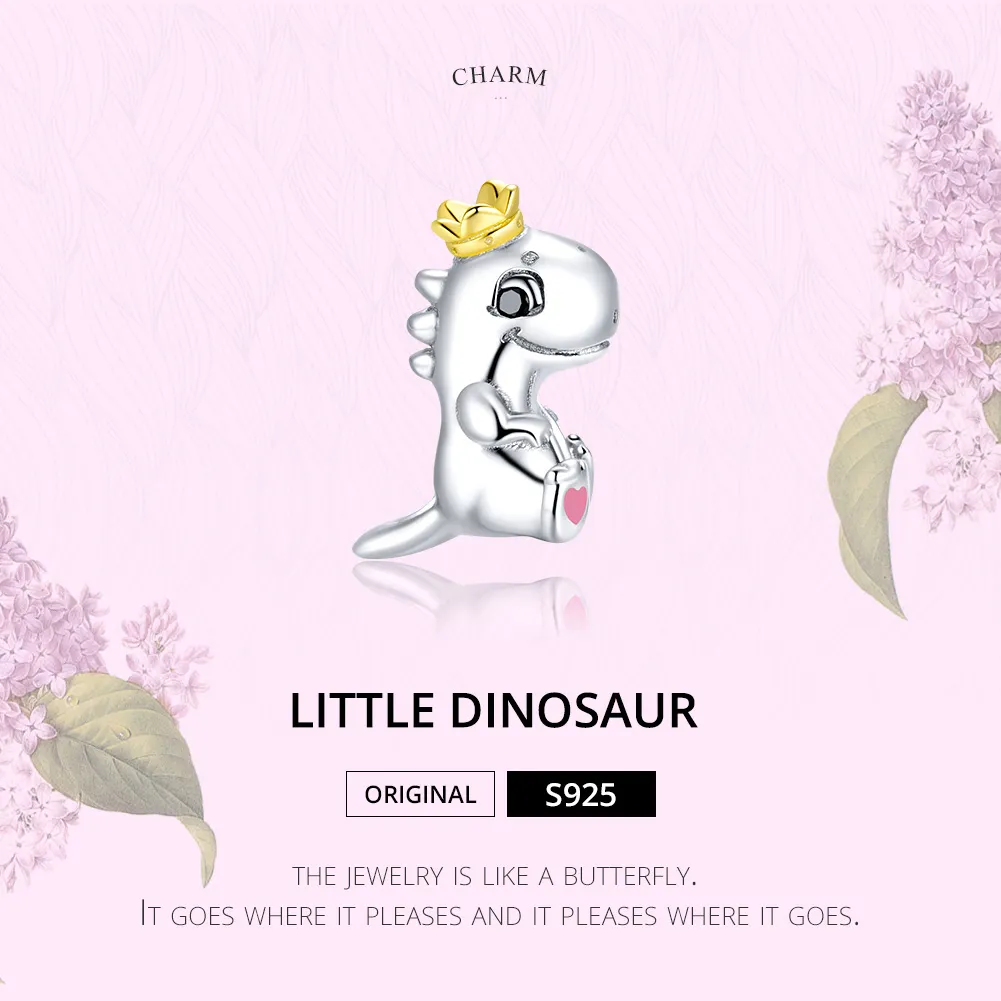 Two Tone Pandora Style Charm, Little Dinosaur - SCC1674