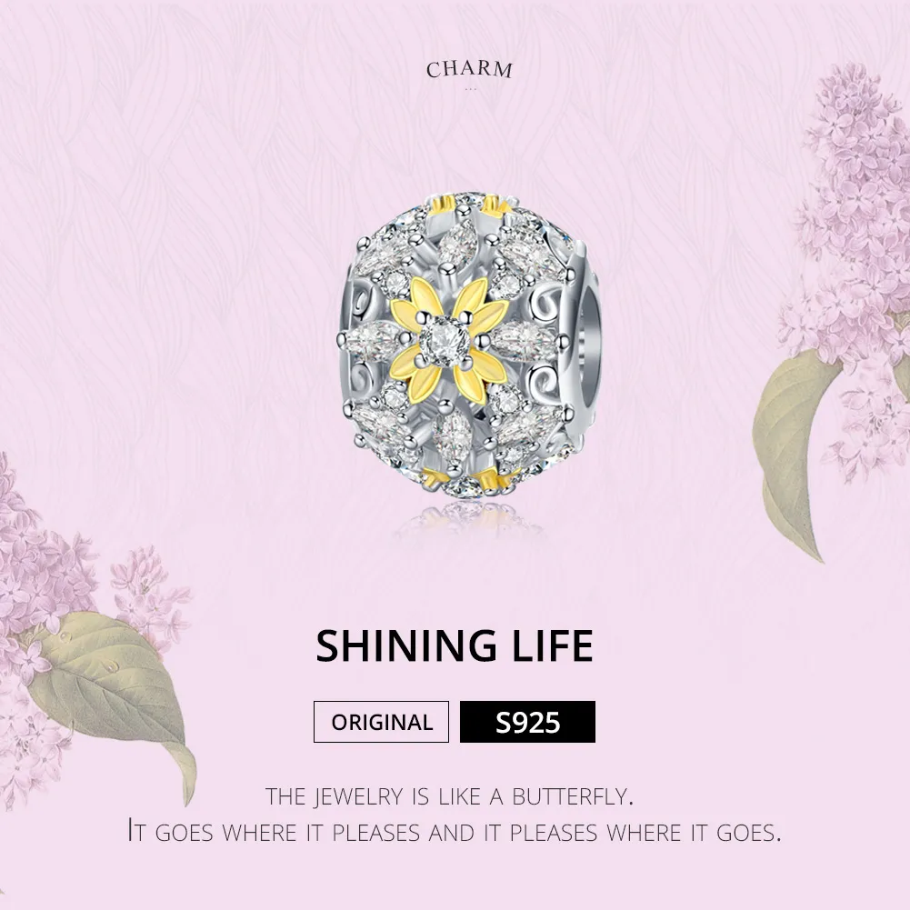 Two Tone Pandora Style Charm, Shining Life - SCC1333