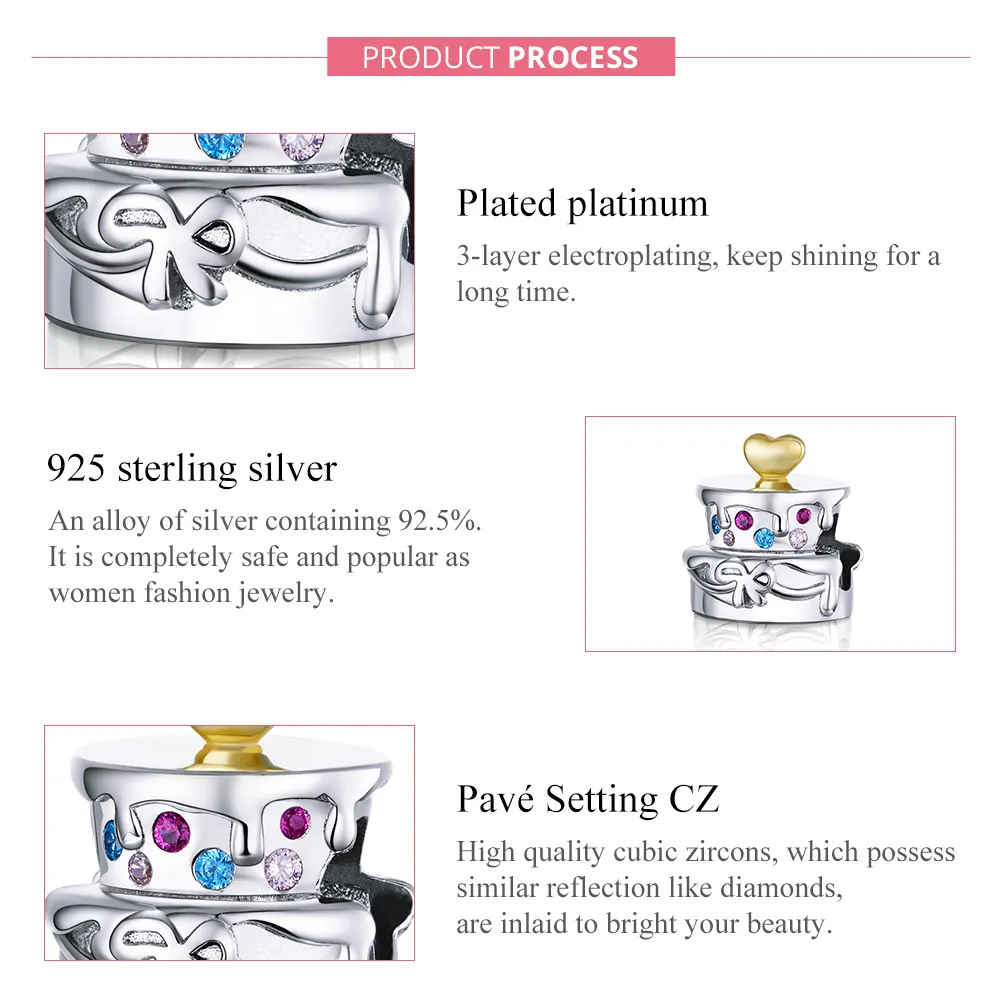 Two Tone Pandora Style Charm, Wedding Cake - BSC267