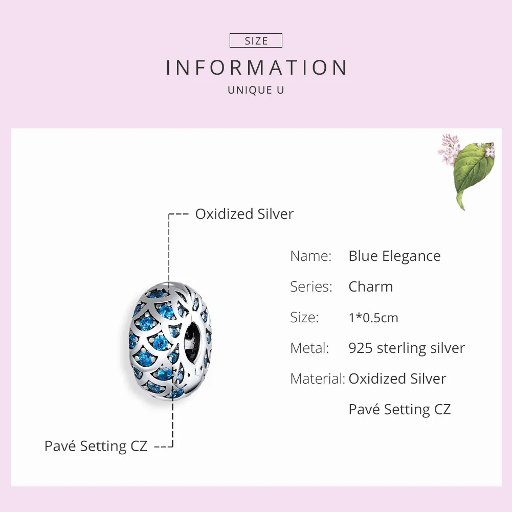 Pandora Style Silver Charm, Blue Elegance - SCC1513