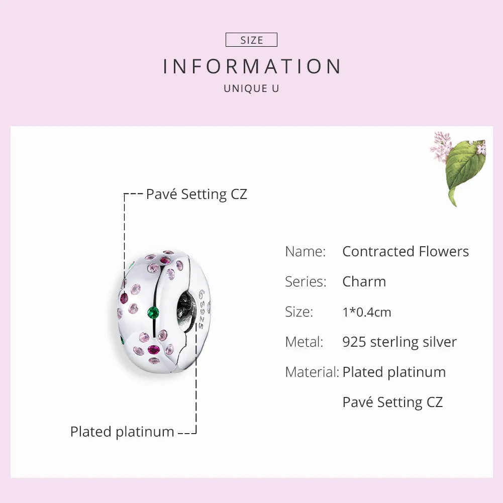 Pandora Style Silver Charm, Contracted Flowers - BSC245