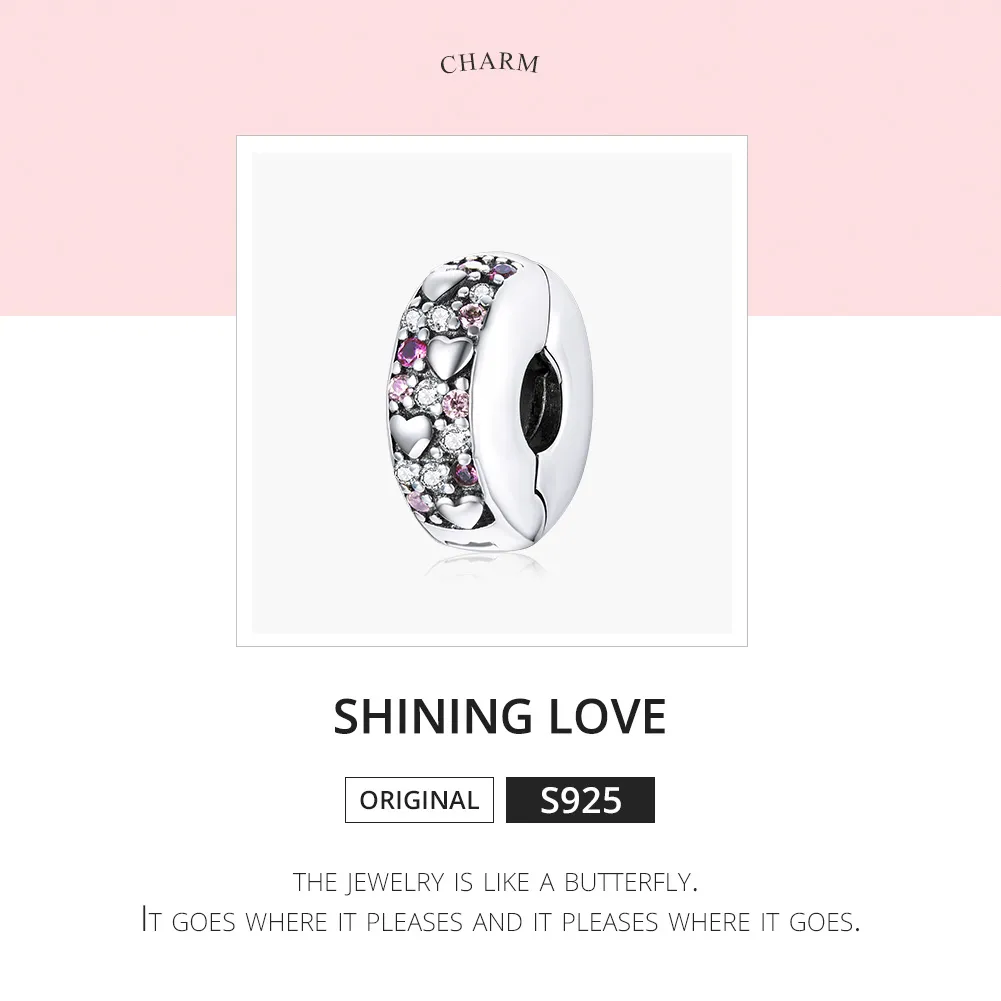 Pandora Style Silver Charm, Shining Love - SCC1745