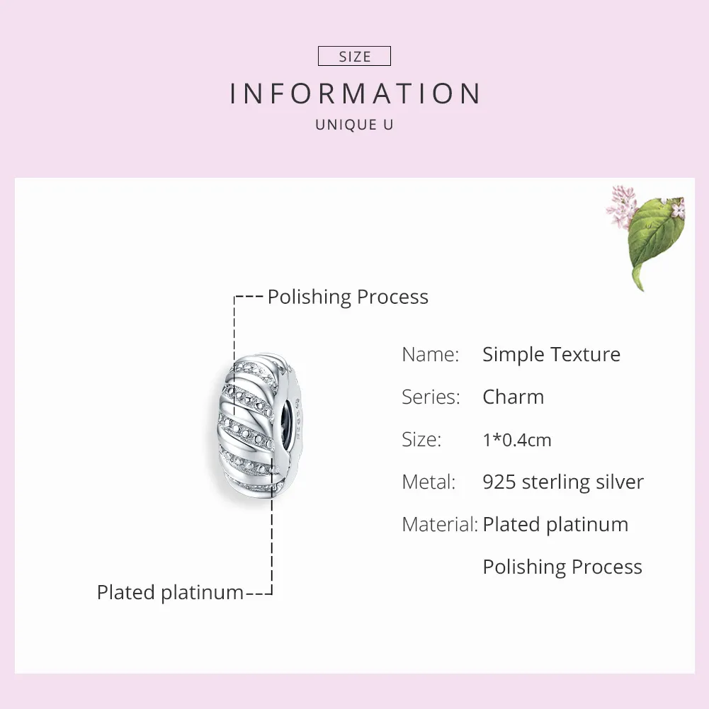 Pandora Style Silver Charm, Simple Texture - BSC278