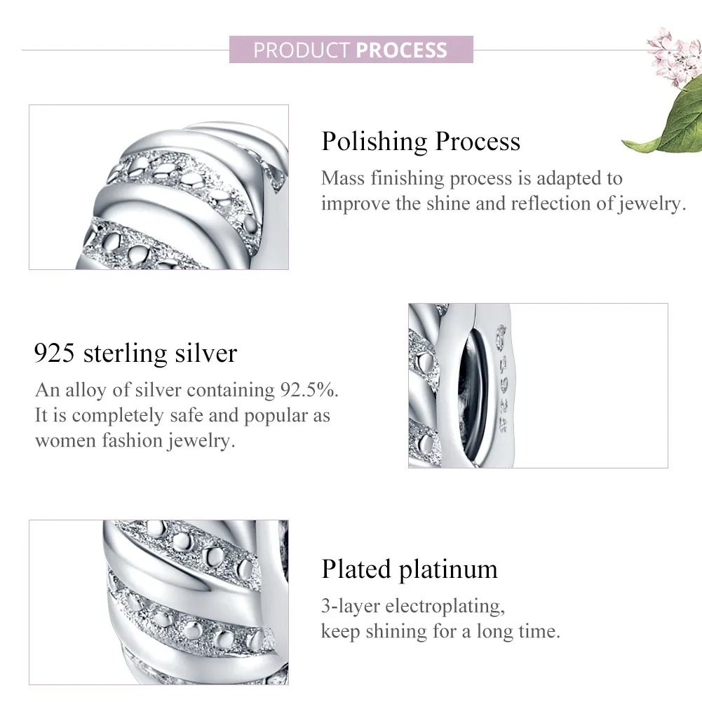 Pandora Style Silver Charm, Simple Texture - BSC278