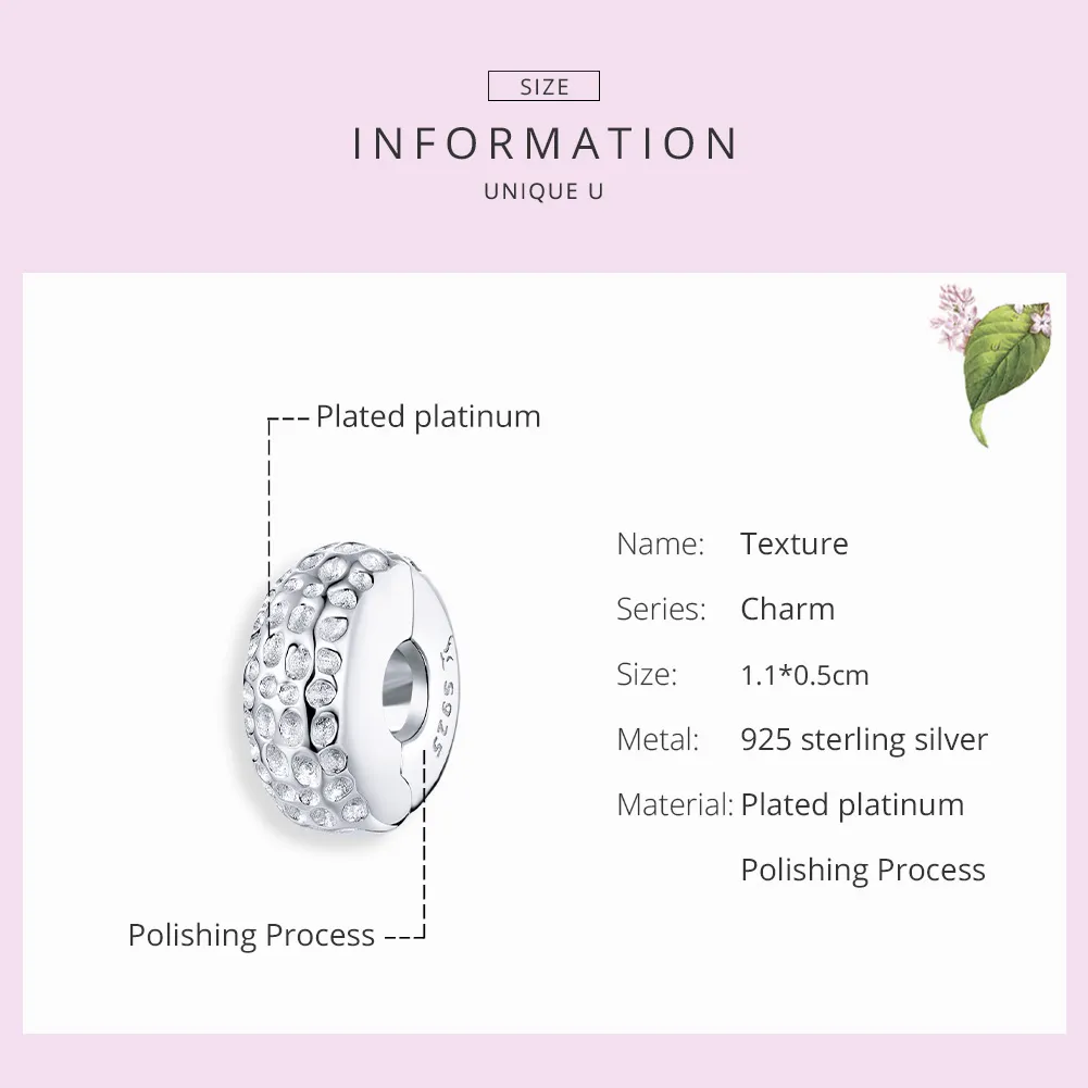 Pandora Style Silver Charm, Texture - SCC1490