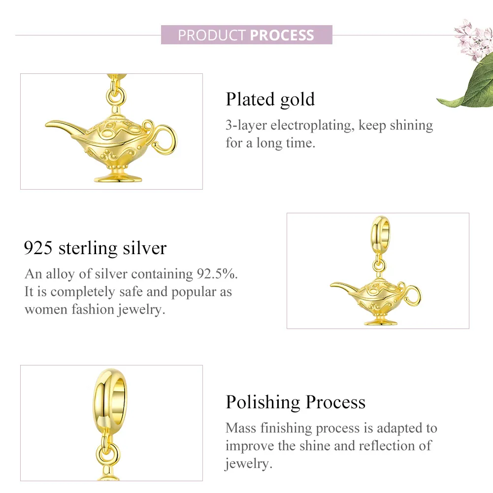 Pandora Style Dangle Charm, Golden Magic Lamp - SCC1819