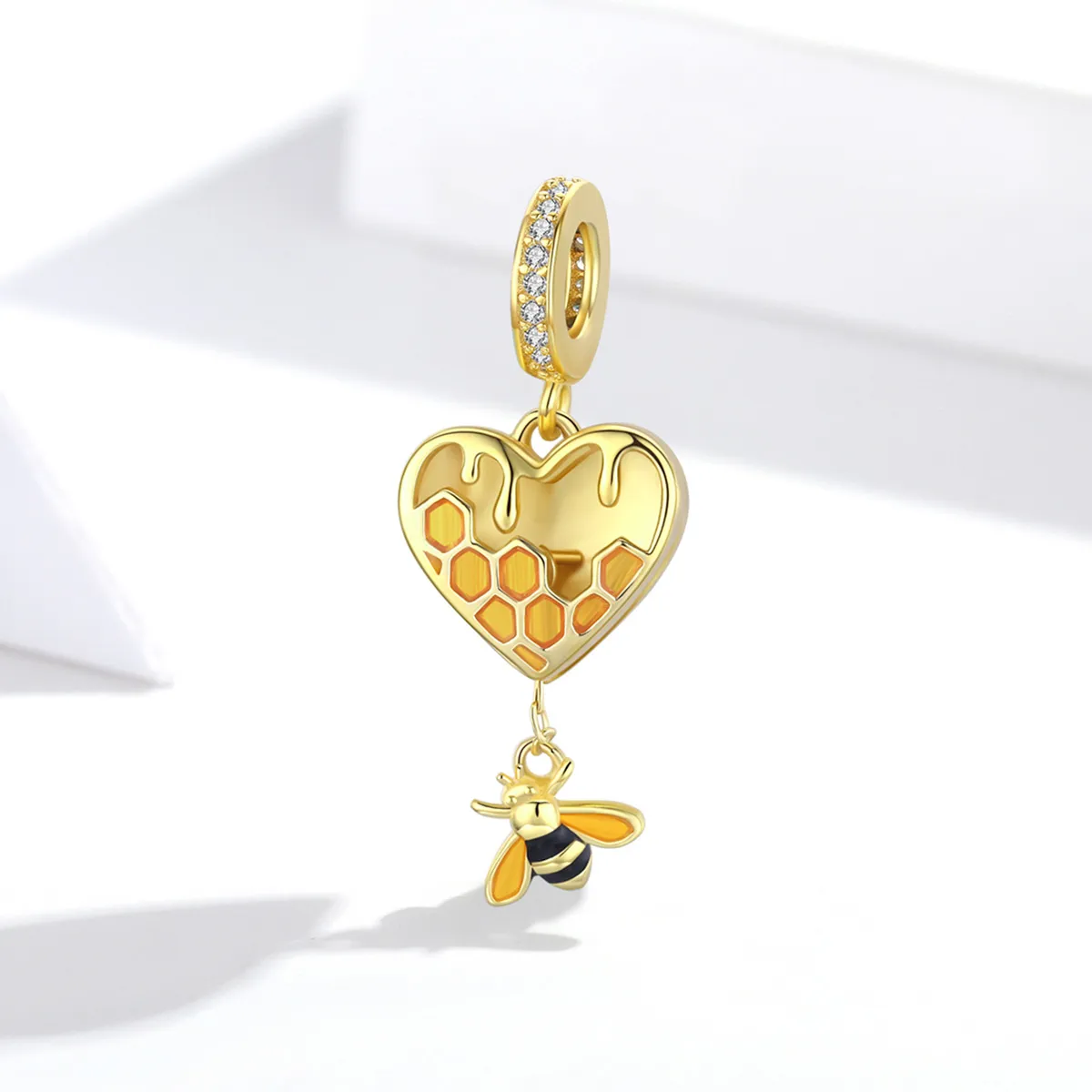 Pandora Style Dangle Charm, Love Honeycomb, 18ct Gold Plated - SCC1714