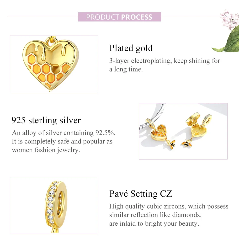 Pandora Style Dangle Charm, Love Honeycomb, 18ct Gold Plated - SCC1714