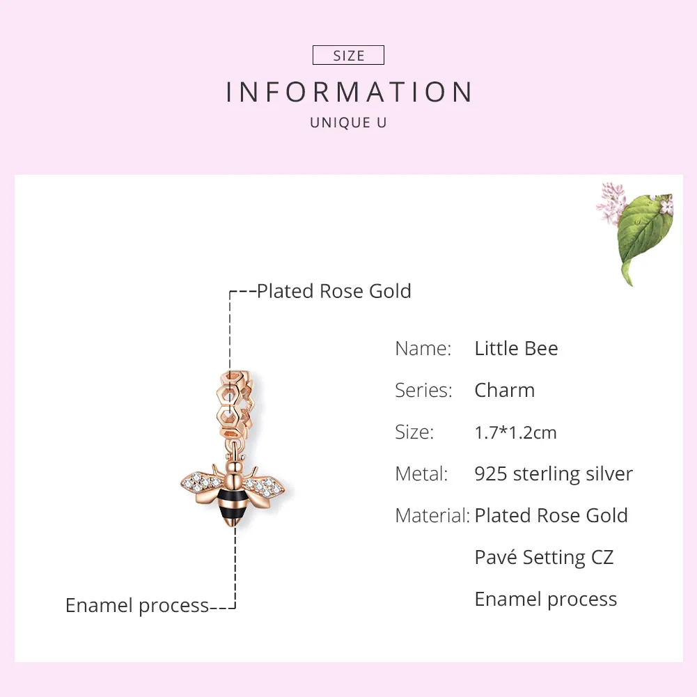 Pandora Style Rose Gold Dangle Charm, Little Bee - BSC370