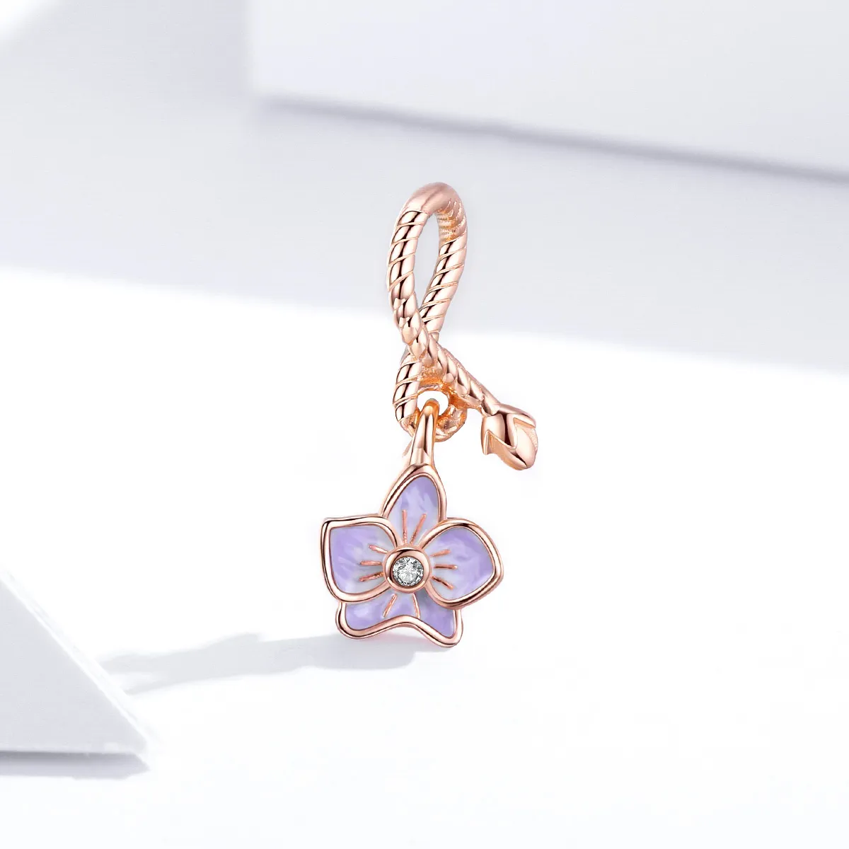 Pandora Style Rose Gold Dangle Charm, Orchid - BSC287