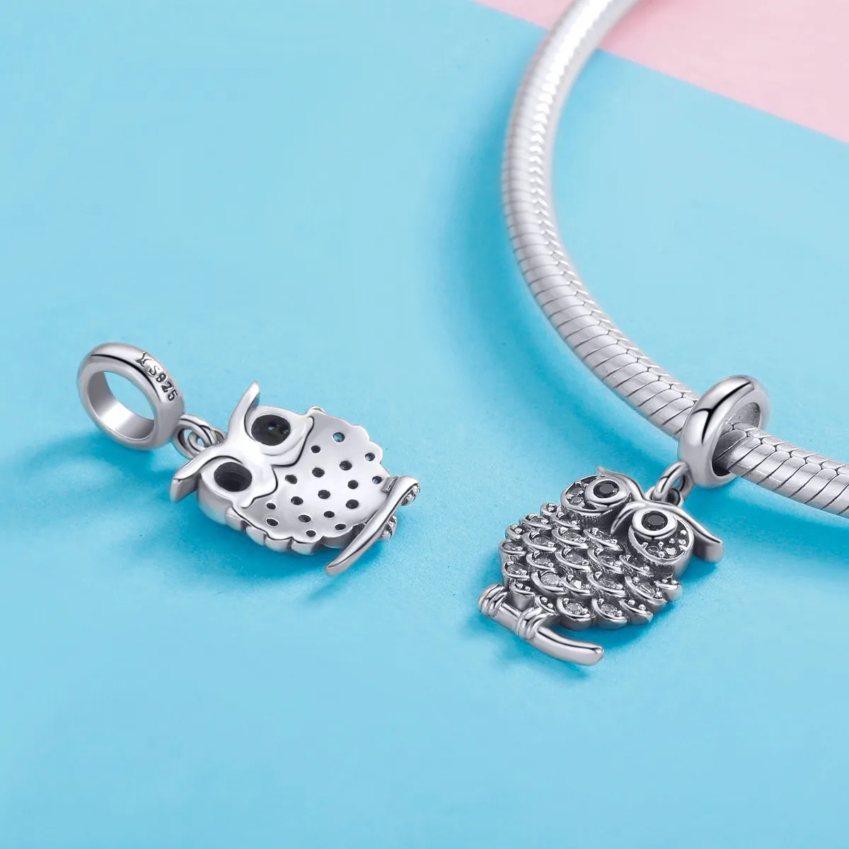 Pandora Style Silver Bangle Charm, A Budding Owl - SCC949