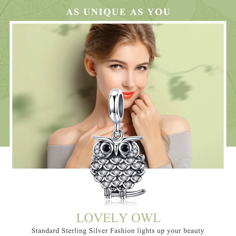 Pandora Style Silver Bangle Charm, A Budding Owl - SCC949