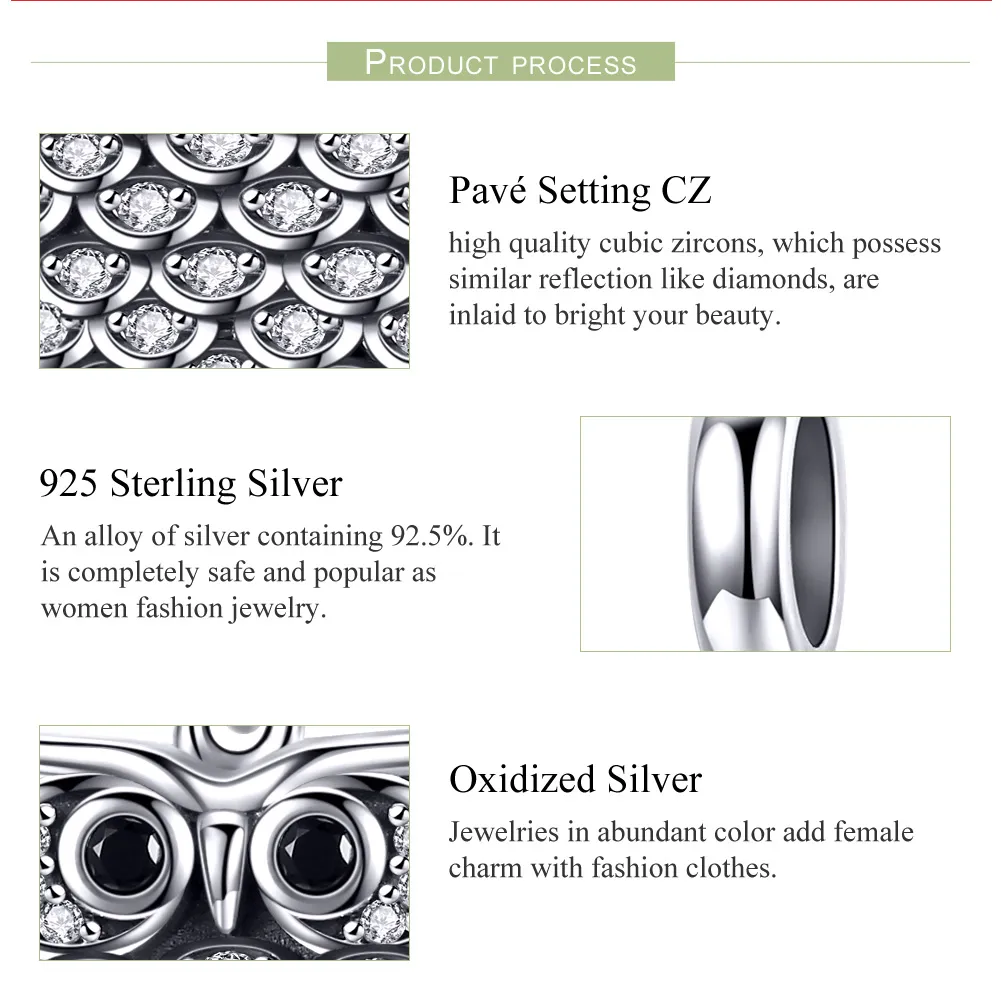 Pandora Style Silver Bangle Charm, A Budding Owl - SCC949