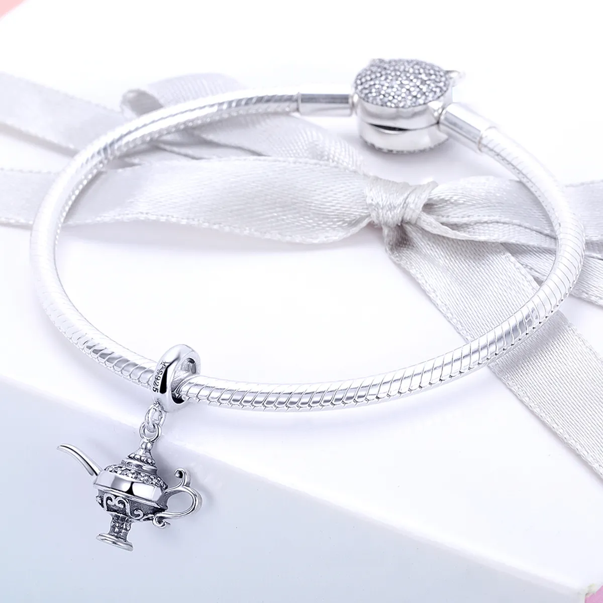 Pandora Style Silver Bangle Charm, Aladdin's Lamp - SCC703