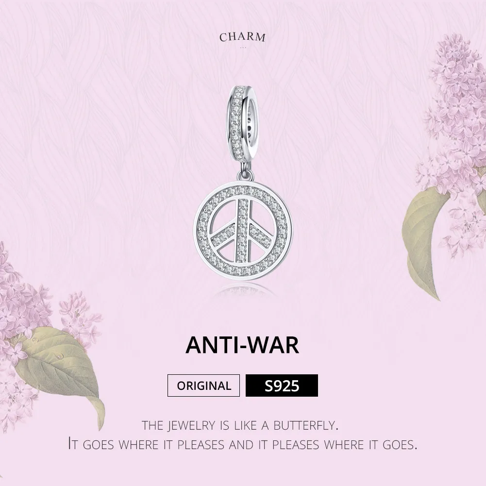 Pandora Style Silver Bangle Charm, Anti-War - SCC1367