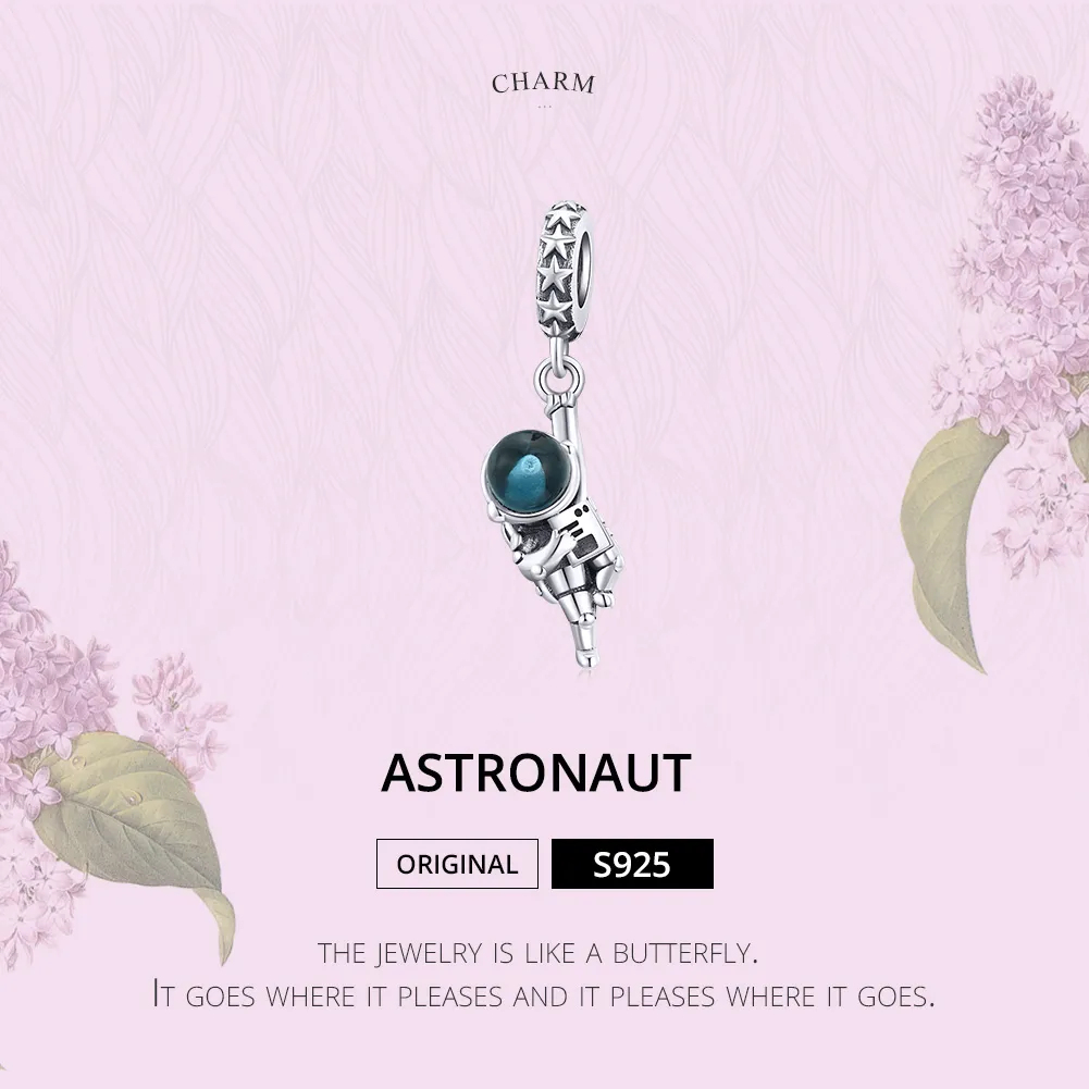 Pandora Style Silver Bangle Charm, Astronaut - BSC202