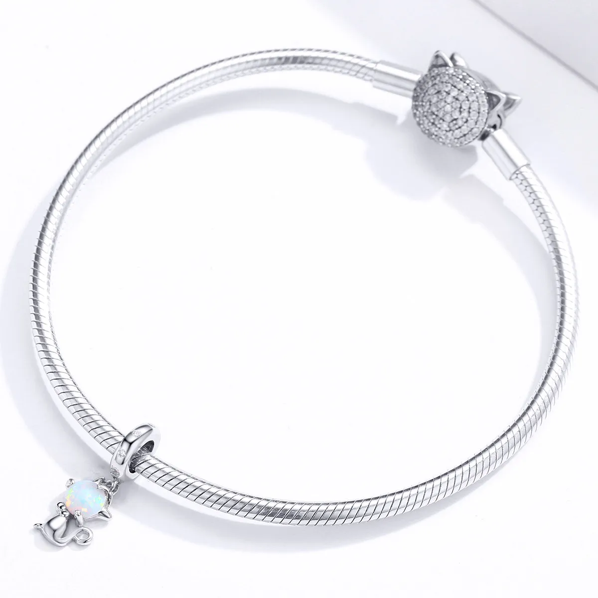 Pandora Style Silver Bangle Charm, Beloved Kitty - BSC235