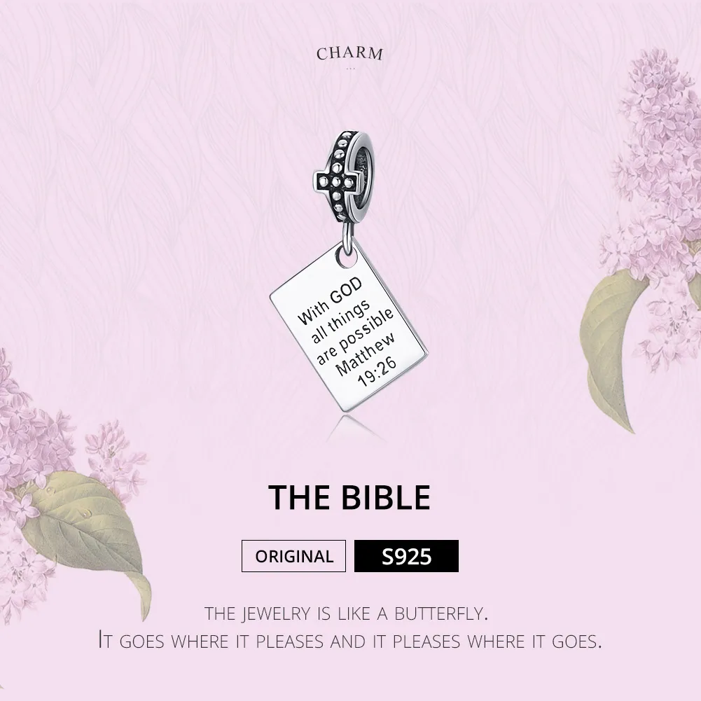 Pandora Style Silver Bangle Charm, Bible - SCC1424